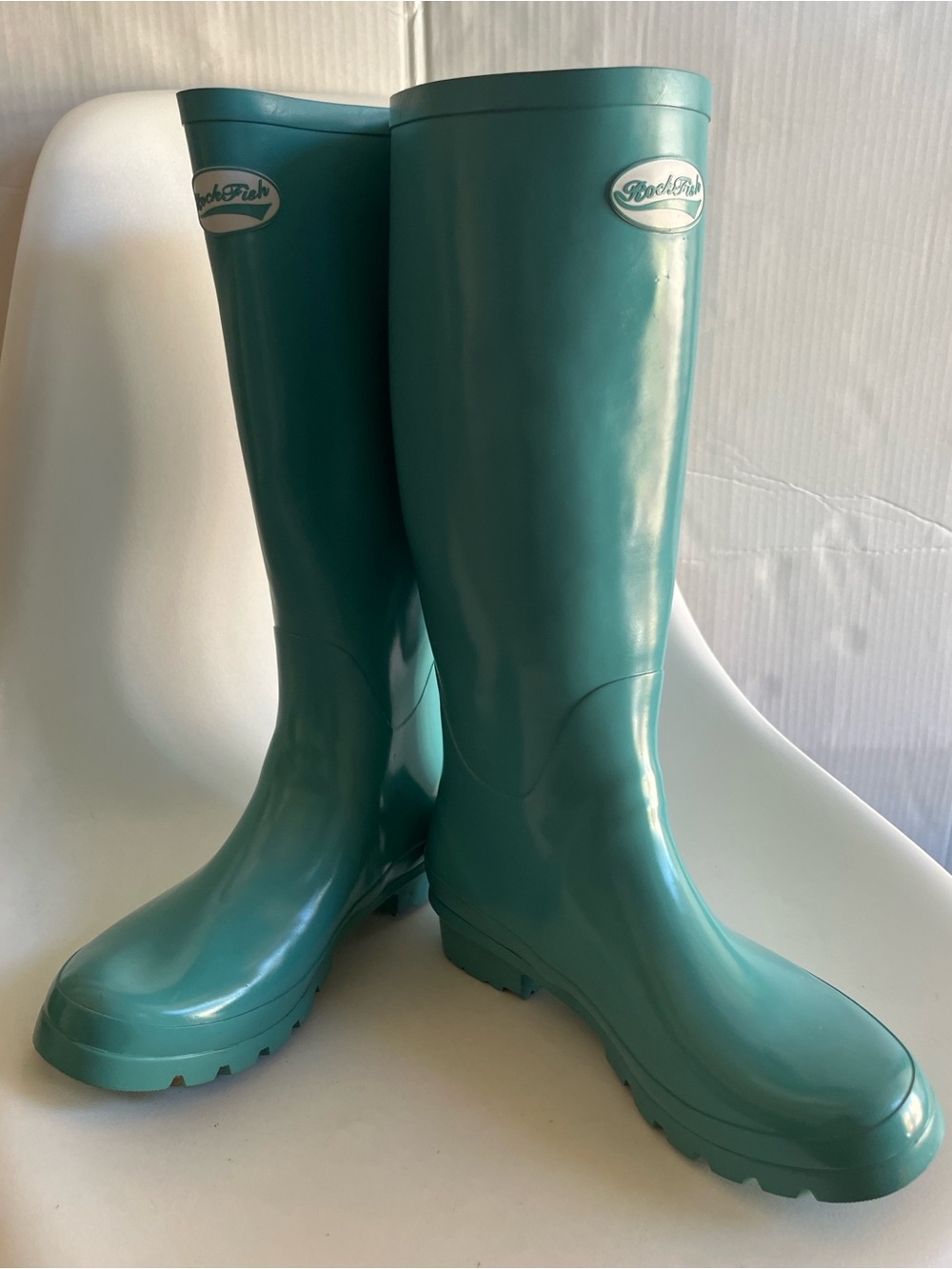 Rockfish Tall Rain Boots Womens UK 6 EU 39 US 8 Turquoise Glossy Buckle Wellies